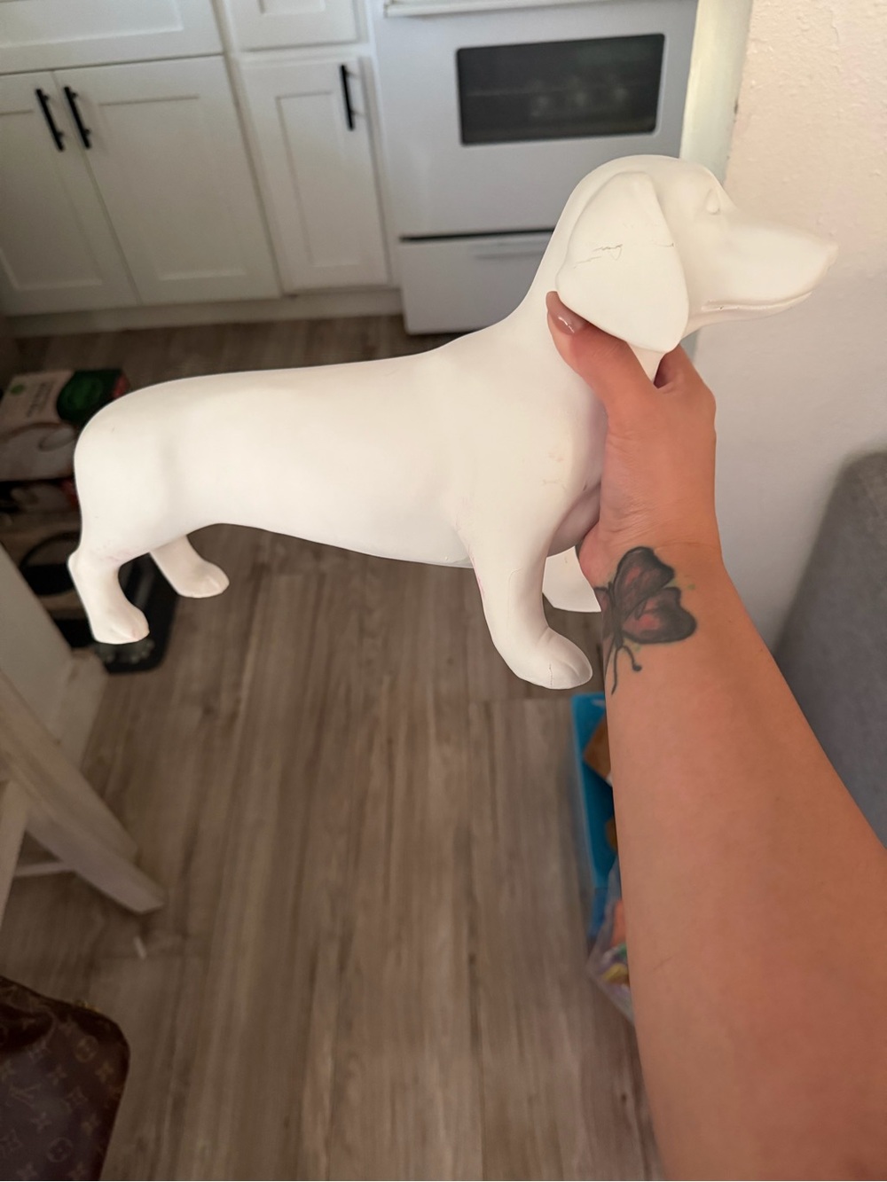 Ceramic white dachshund figure